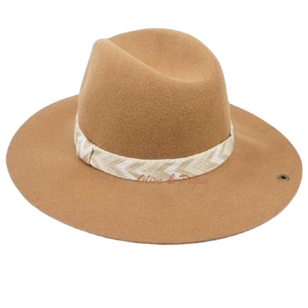 Peter Grimm Camel Wool Panama Hat with Chevron Decorative Brim and Trim …